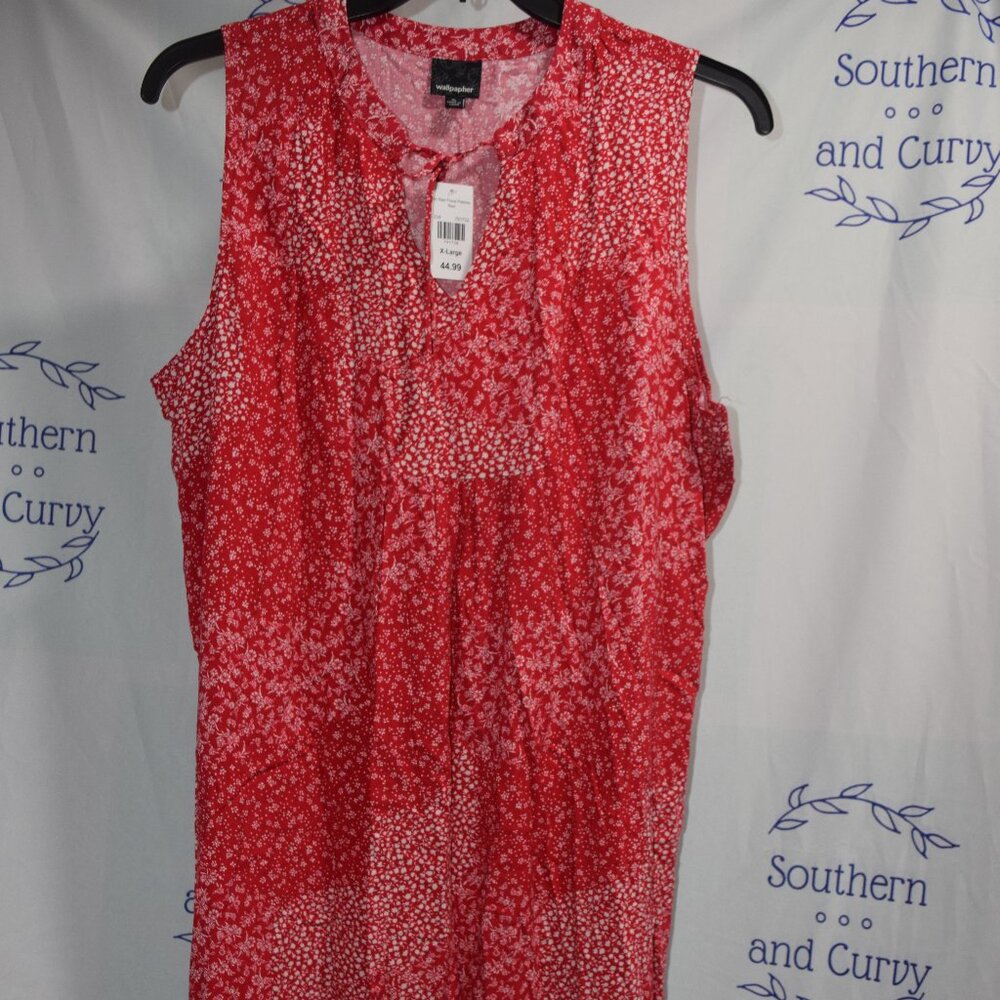 NWT Wallpapher Red Floral Calico/PatchworkTank Maxi Dress, Size XL